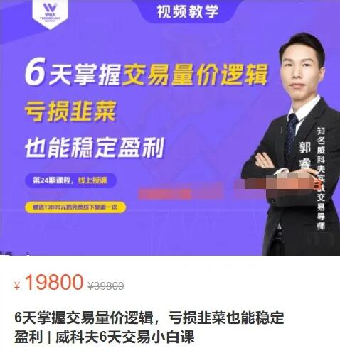 【郭?！吭瓋r19800元的《6天掌握交易量價邏輯，虧損韭菜也能穩定盈利》插圖